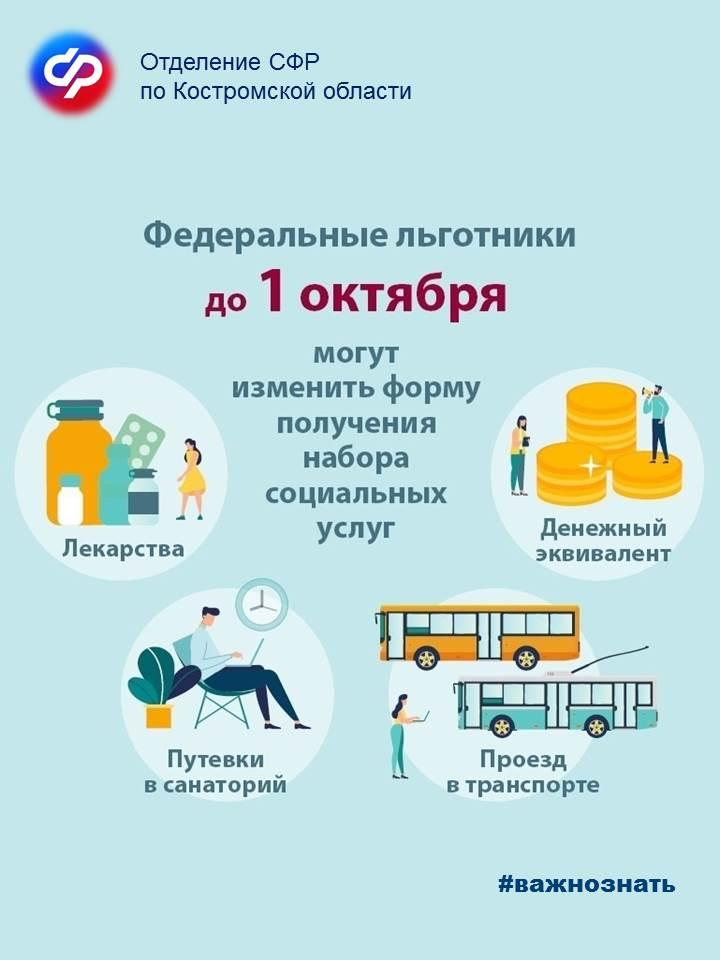 До 1 октября федеральным льготникам Костромской области следует определиться со способом получения набора социальных услуг